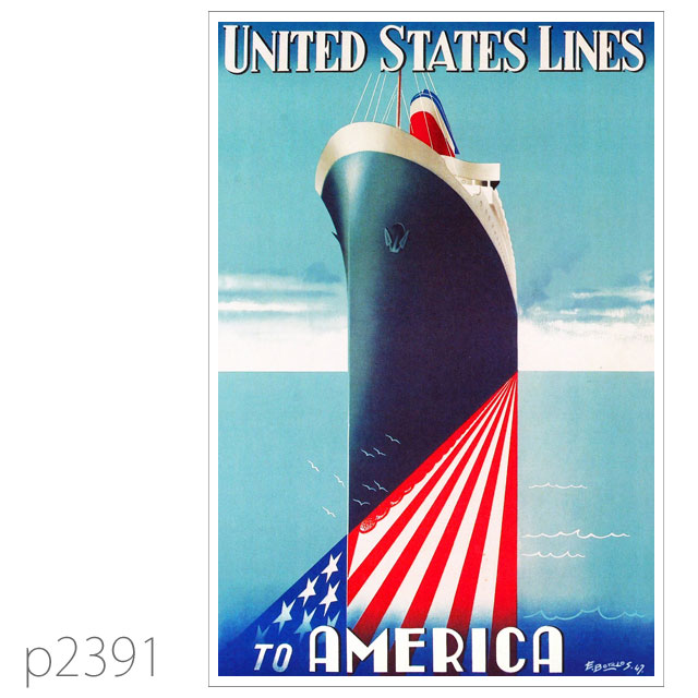 ユナイテッドステーツライン・客船アメリカのポスター ポストカード