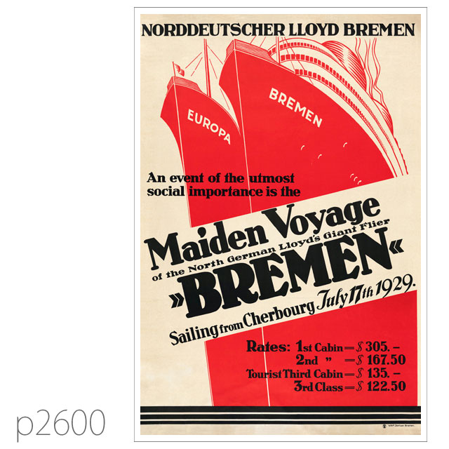 北ドイツロイド・客船ブレーメンのポスター ポストカード