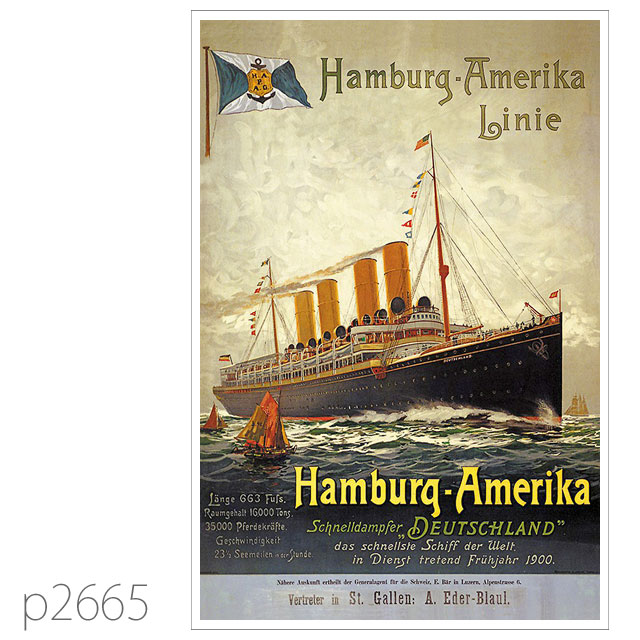 ハンブルグアメリカライン・客船ドイチェラントのポスター ポストカード