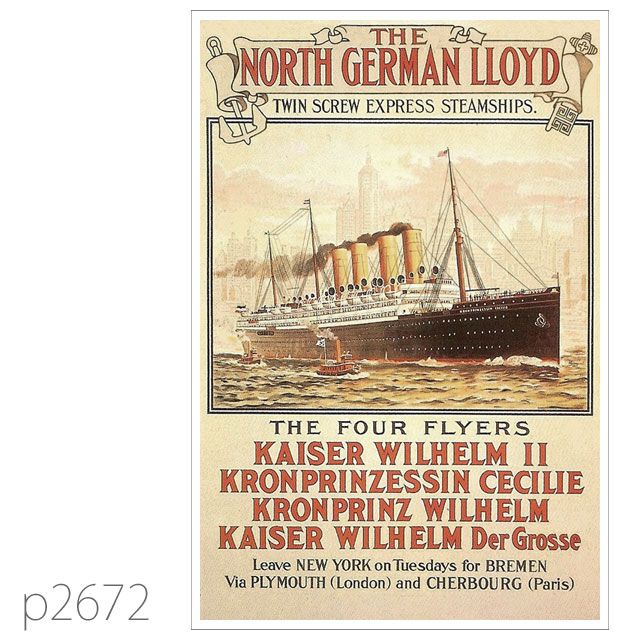 北ドイツロイド・カイザー・ヴィルヘルムII級客船のポスター ポストカード