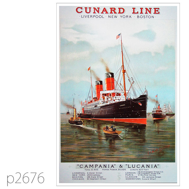 キュナード・客船ルカニア、カンパニアのポスター ポストカード