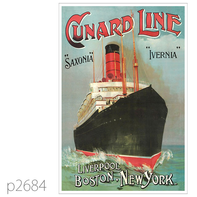 キュナード・客船イヴァーニア、サクソニアのポスター ポストカード