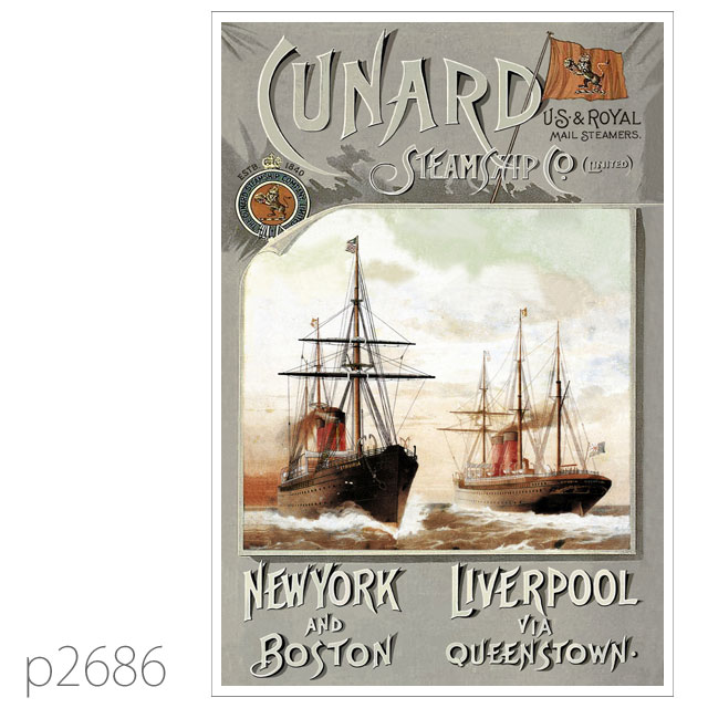 キュナード・客船ウンブリア、エトゥルリア、オレゴンのポスター ポストカード
