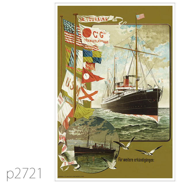 フレンチライン・客船トゥレーヌのポスター ポストカード