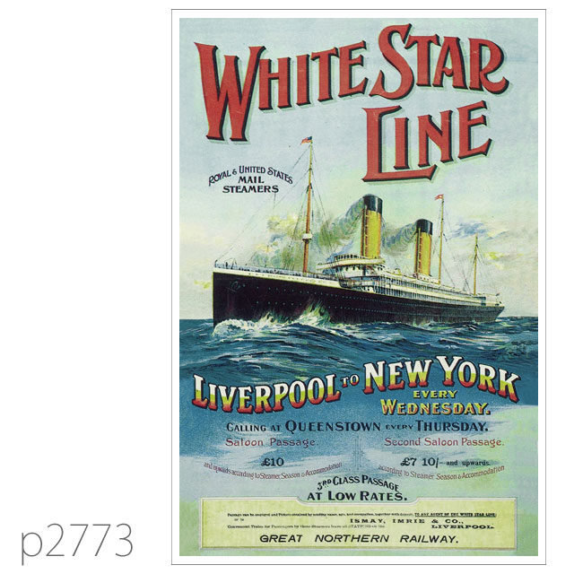 ホワイトスターライン・客船オーシャニックとビッグ4のポスター ポストカード