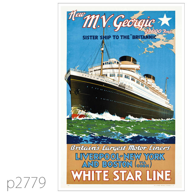 ホワイトスターライン・客船ブリタニック、ジョージックのポスター ポストカード
