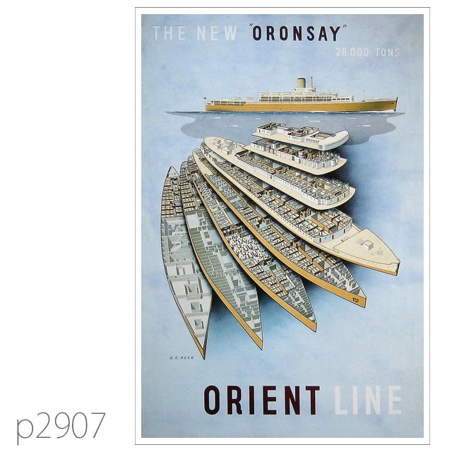 オリエントライン・客船オロンセイ、オルソヴァのポスター ポストカード